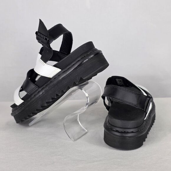 Dr Martens Size 8 Yelena Black White Leather Platform Chunky Strappy Sandals - Picture 2 of 11